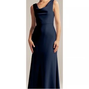 AW BRIDAL Size 4 dark navy blue satin bridesmaid formal prom maxi dress
